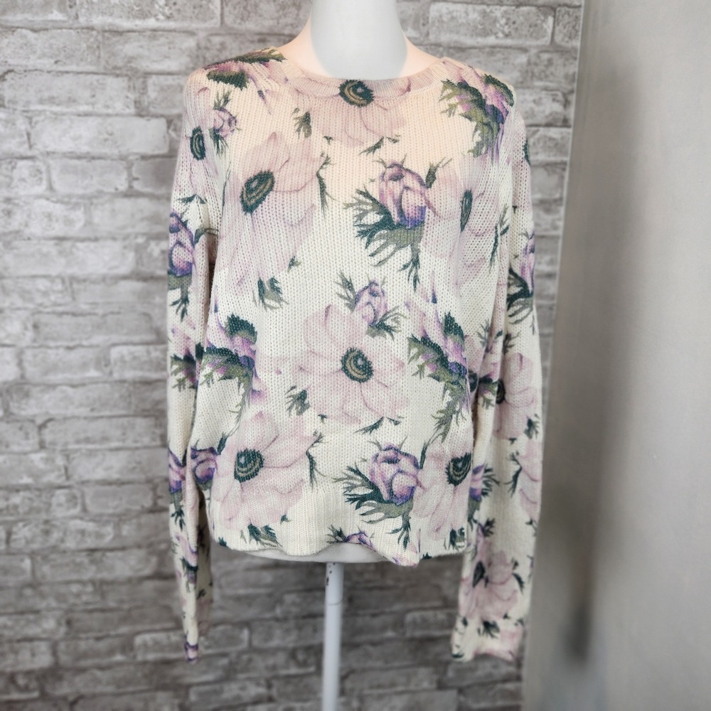 Philosophy Sweater Floral Print White Pink Purple Knit Cottagecore Large
